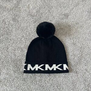 Michael Kors Black Knit Hat with Pom-Pom